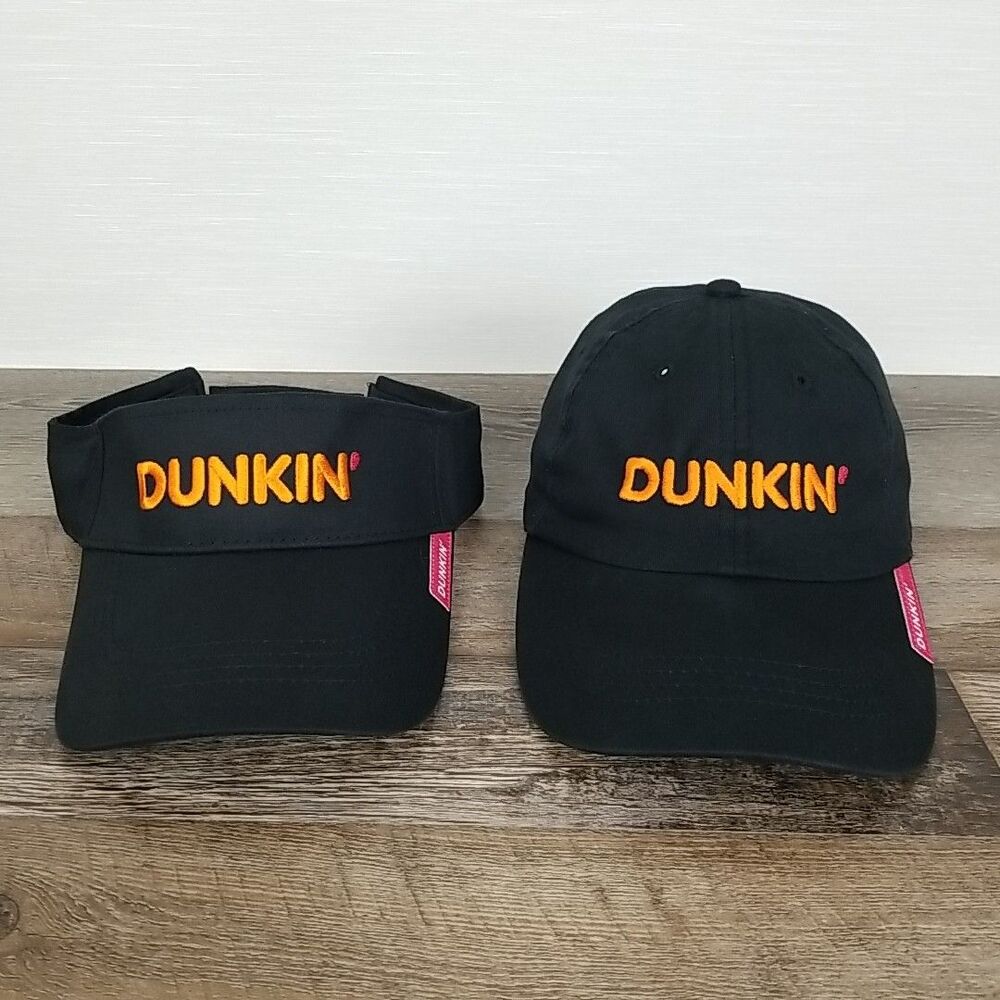 Dunkin Visor And Hat Black One Size Adjustable Curved Brim Embroidered Logo